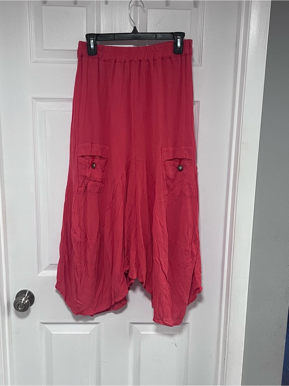 Flowy Red/Salmon A-Line Cargo Pocket Skirt Size L